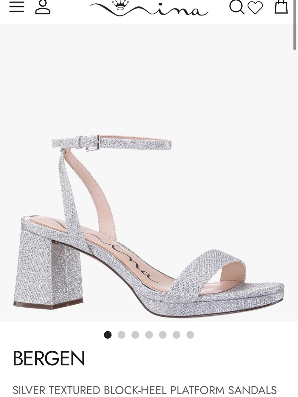 Nina Silver Textured Block-Heel Ankle-Strap Sandals